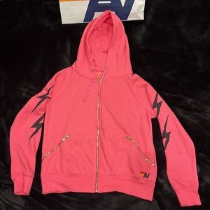 - NWT Aviator Nation Bolt 4 Relaxed Zip Hoodie with Pockets Paris Pink Small.